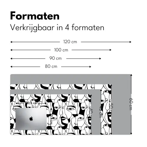 Lijnen - Gezichten - Zwart - Wit Muismat XXL klein 681 -sfeer5