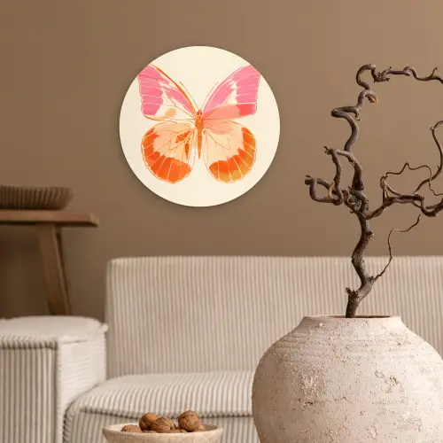 Oranje - Vlinder - Minimalistisch Wandcirkel plexiglas klein -sfeer1