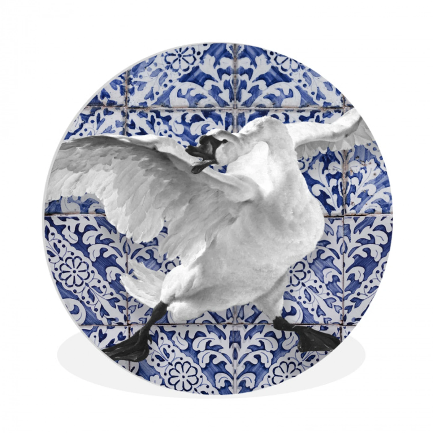 Zwaan - Kunst - Delfts blauw - Schilderij - Oude meesters Wandcirkel kunststof plaat 5mm dik klein -3d