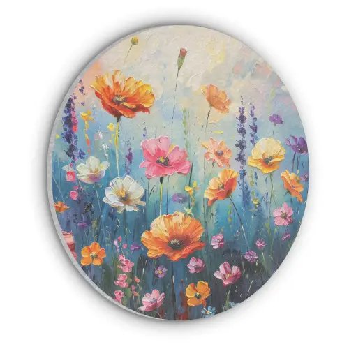Bloemen - Natuur - Waterverf - Kunst Akoestische PET Vilt - Rond klein -3d