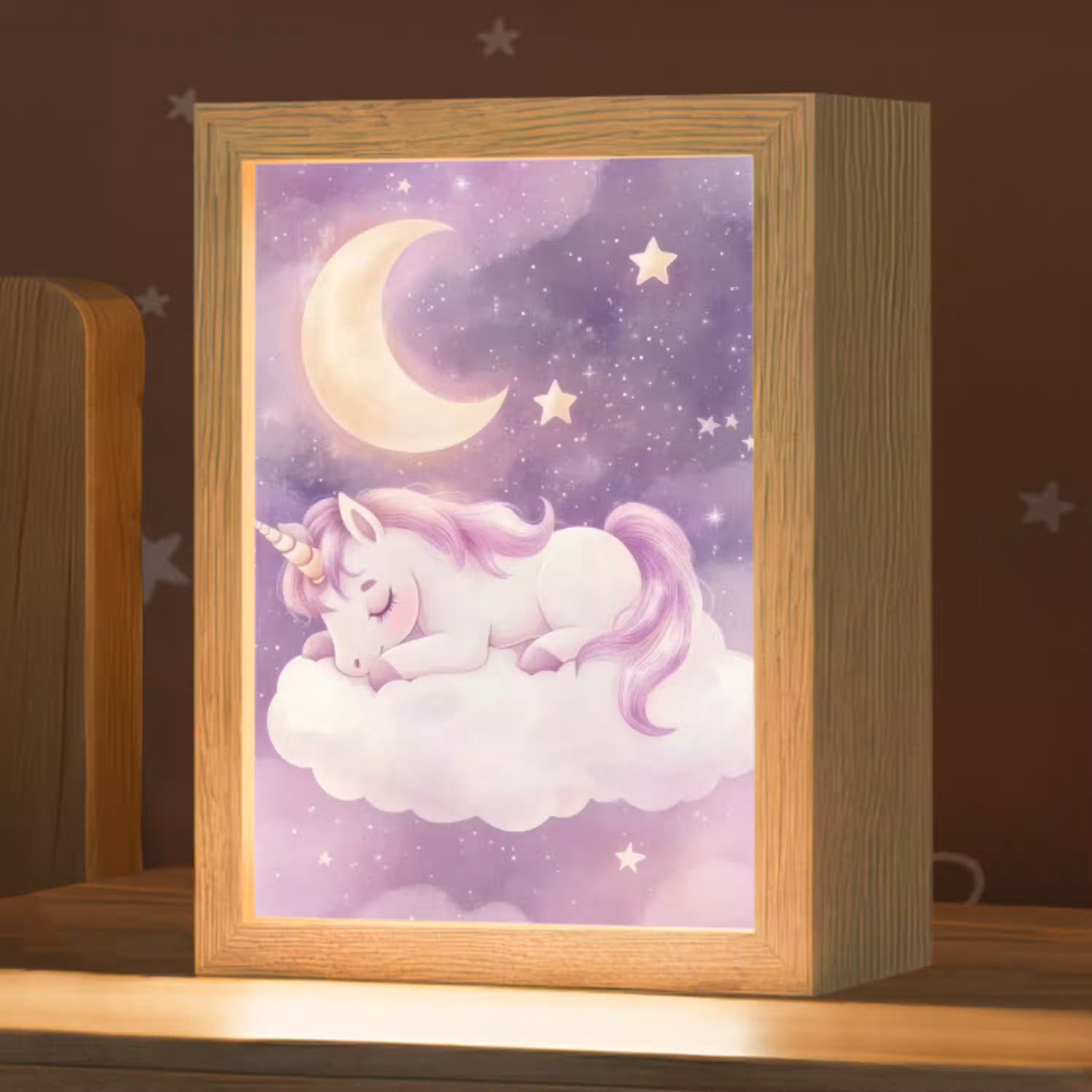 Eenhoorn - Paars - Sterrenhemel - Maan Light Box met kabel klein -zzz_3d_website