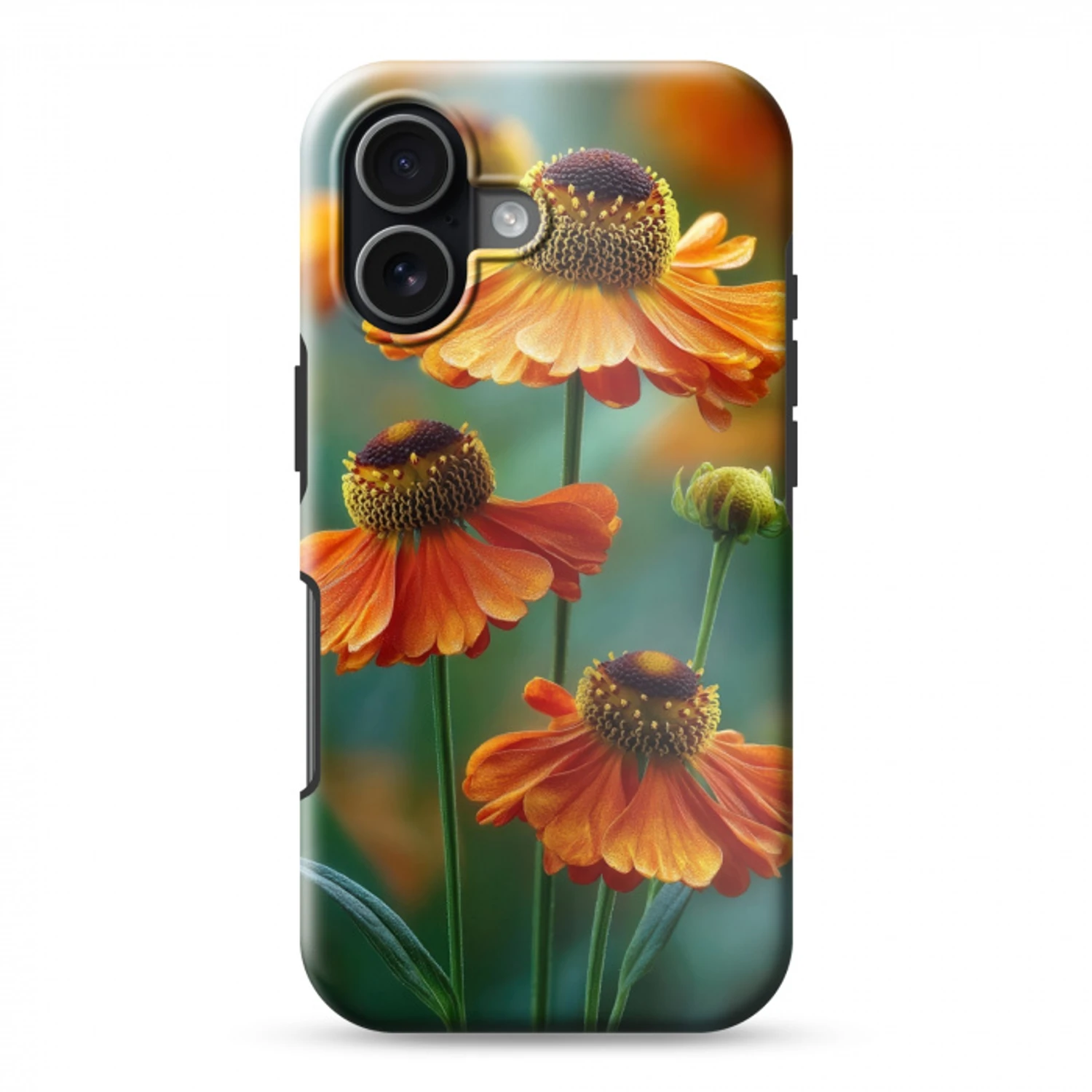 Oranje bloemen - Levendig - Wazige achtergrond Toughcase MagSafe Apple iPhone 17 klein -3d