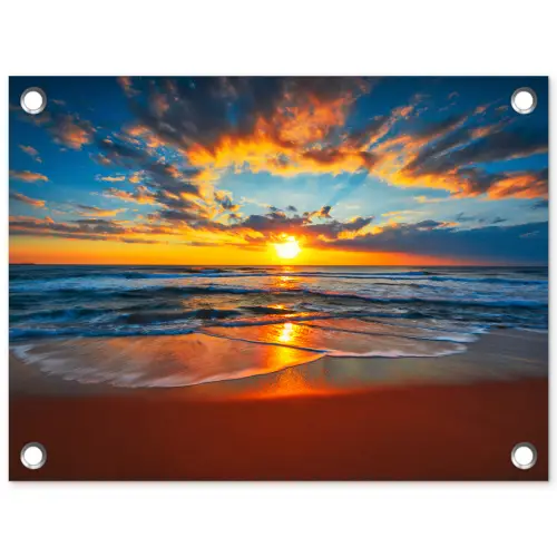 Zee - Zonsondergang - Strand - Wolken - Oranje tuinposter los doek klein -3d