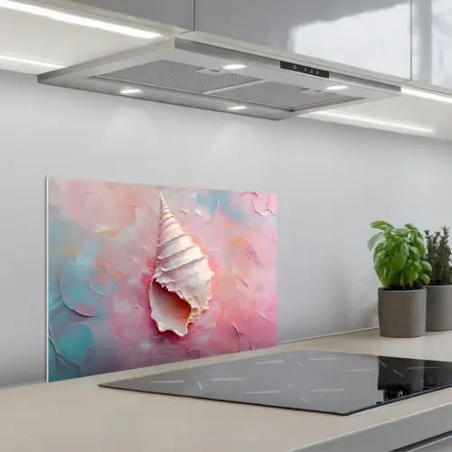 Schelp - Pastel - Pink keuken achterwand spatscherm klein -3d_schuin
