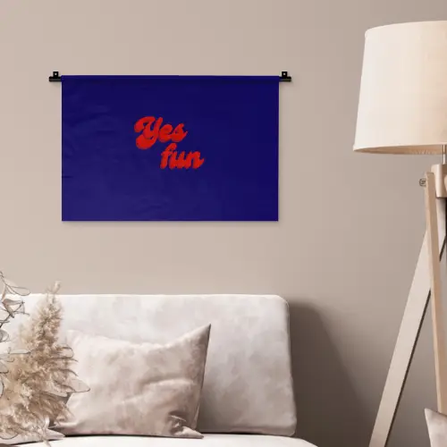 Blauw - Rood - Yes fun - 3D Wandkleed katoen klein -sfeer4