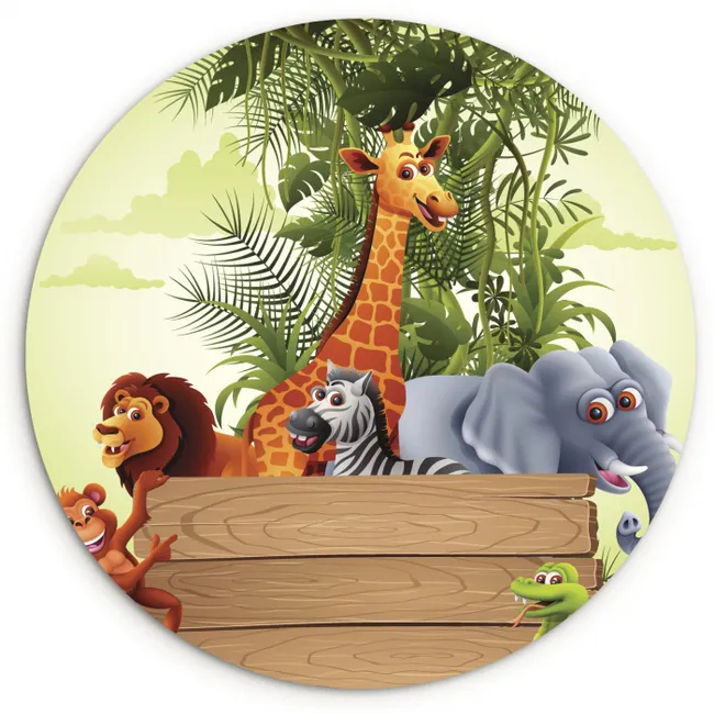 Jungle dieren - Natuur - Planken - Kinderen - Giraffe Wandcirkel kunststof plaat 5mm dik klein -3d