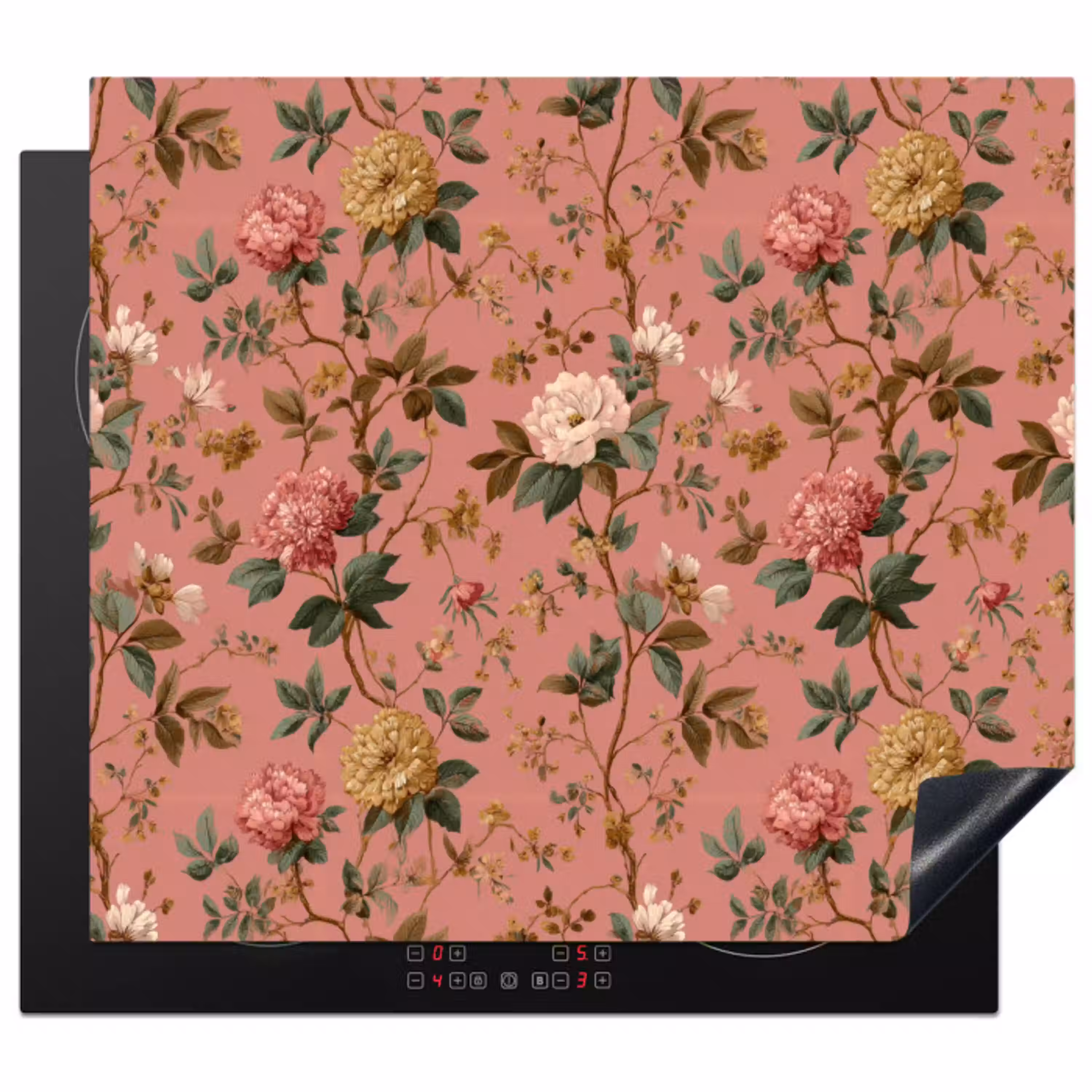 Klassiek - Botanisch - Roze Inductie beschermer vinyl 3mm middel 274 -3d