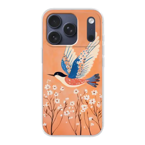 Vogel - Bloesemtakken - Warm - Kleurrijk Telefoonhoesje iPhone 17 Pro klein -3d