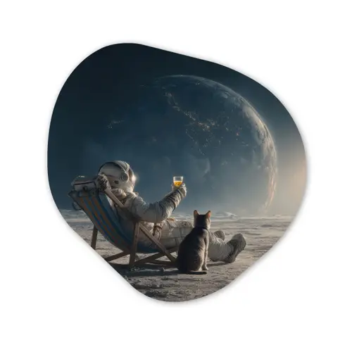 Maan - Kat - Astronaut - Ruimte Wandcirkel Organisch Forex 3mm klein -3d