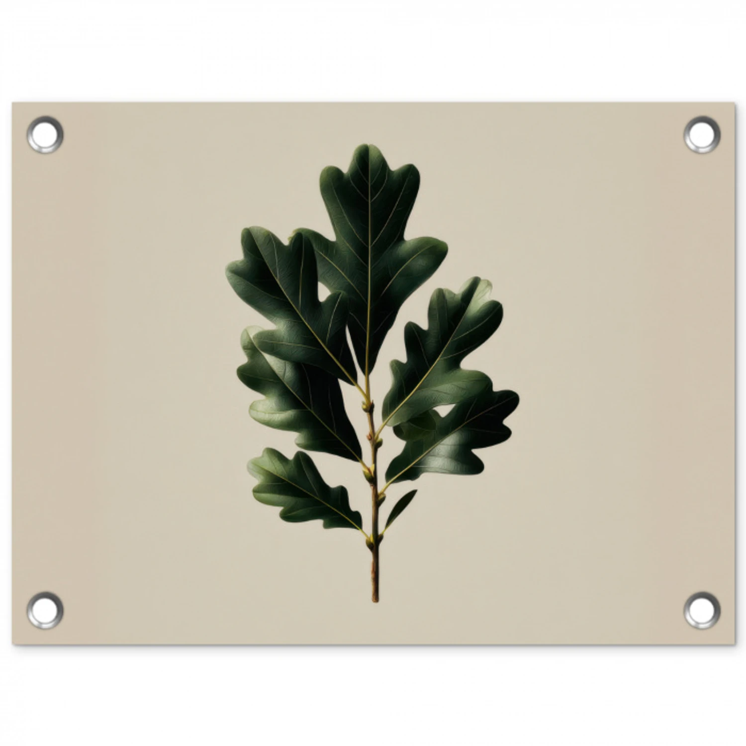 Eikenbladeren - Beige - Groen - Golvende randen tuinposter los doek klein -3d