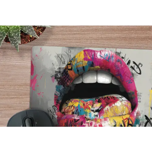 Lippen - Graffiti - Expressief muismat rubber klein -closeup
