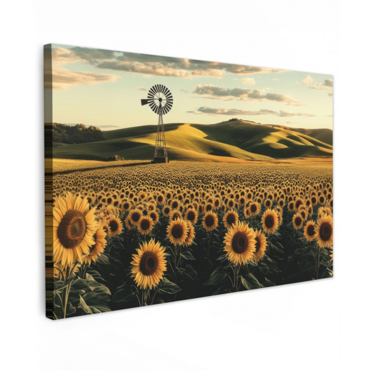 Zonnebloem - Veld - Windmolen Tuinposter op houten frame 2 cm dik klein -3d