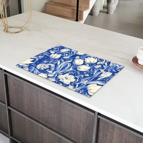 Bloemen - Delfts Blauw - Patroon - Tulp Inductie beschermer vinyl 3mm klein -sfeer8