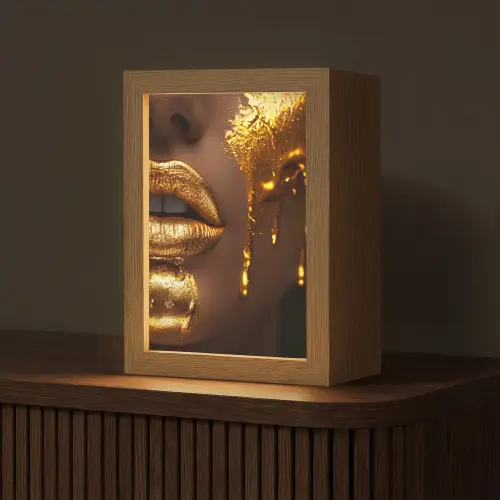 Vrouw - Goud - Gezicht - Verf - Lippen Light Box met kabel (Tafellamp) klein -z3d_website