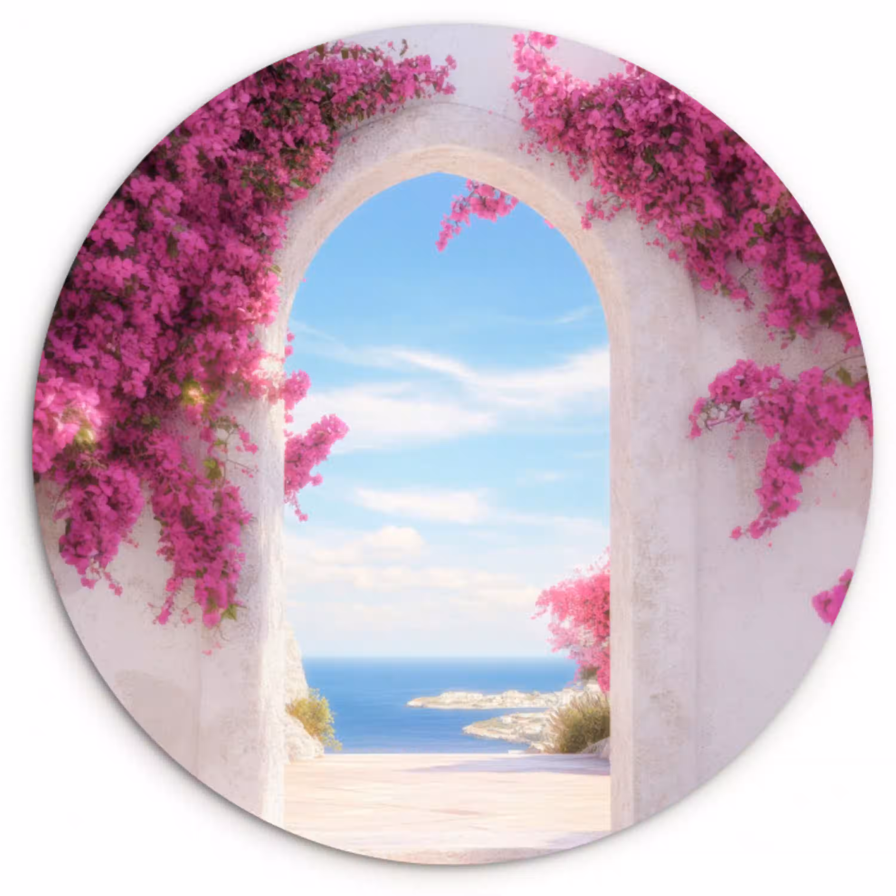Zee - Roze - Bloemen - Poort Wandcirkel plexiglas klein -3d