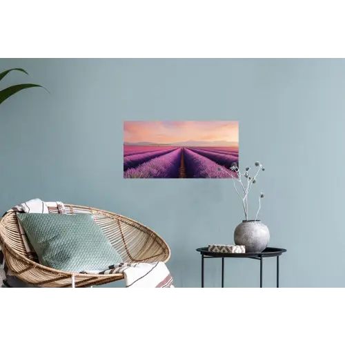 Lavendelveld - Zonsondergang - Paars - Bloemen Muursticker klein -plant