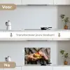 Vrouw - Hamburger - Bontjas keuken achterwand spatscherm klein -voor_na_NL