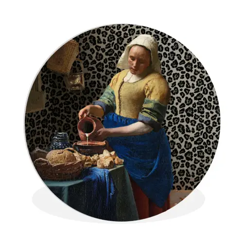 Melkmeisje - Kunst - Panterprint - Vermeer - Schilderij - Oude meesters Wandcirkel kunststof plaat 5mm dik klein -3d