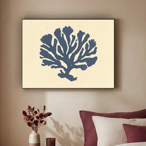 Blauw koraal - Vertakkingen - Beige Textielframe zwart klein -sfeer1