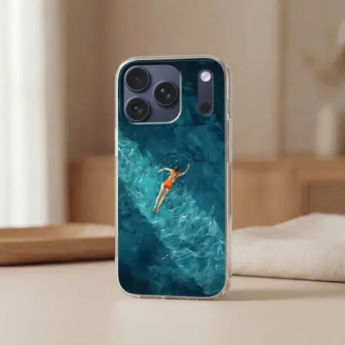 Vrouw - Water - Bikini - Oranje Telefoonhoesje iPhone 17 Pro klein -sfeer2