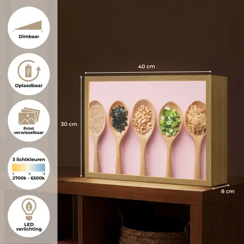 Ingrediënten - Lepels - Hout - Roze Light Box met batterij (Wandlamp) middel -USP_websiteoverzichtNL