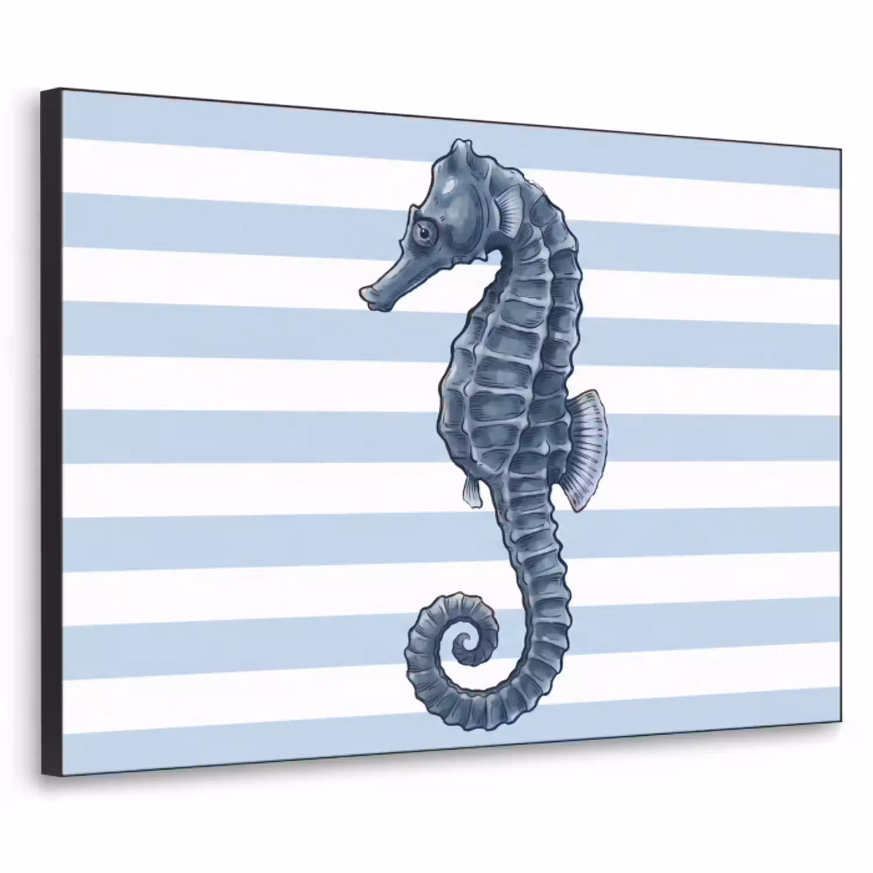 Vis - Oceaan - Illustratie - Blauw - Strepen Textielframe zwart klein -3d