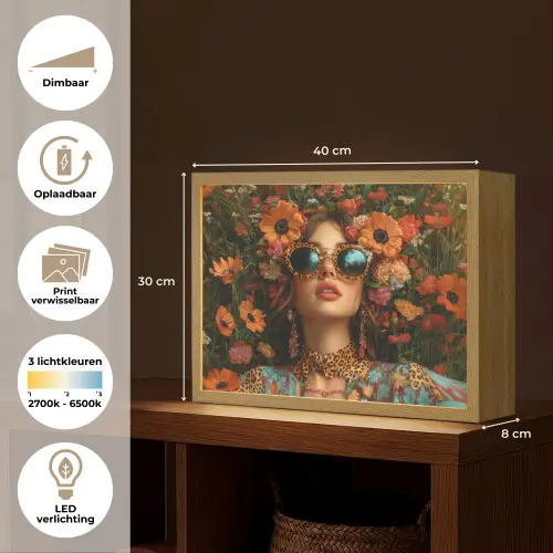 Vrouwen - Bloemen - Modern - Bril - Abstract Light Box met batterij (Wandlamp) middel -USP_websiteoverzichtNL