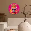 Tijger - Kimono - Planten - Roze Wandcirkel plexiglas klein -sfeer1