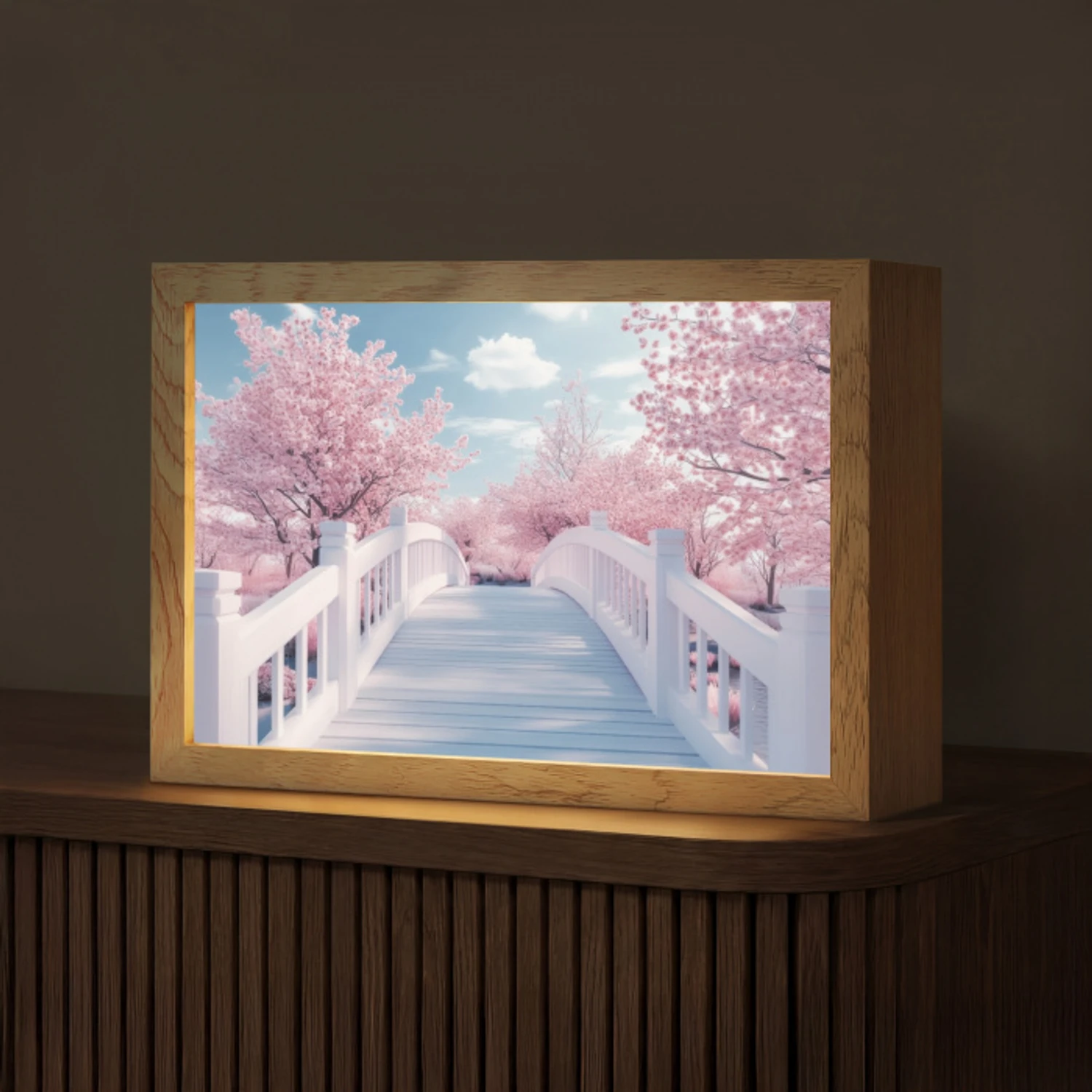 Brug - Kersenbomen - Wit Light Box met kabel (Tafellamp) klein -z3d_website