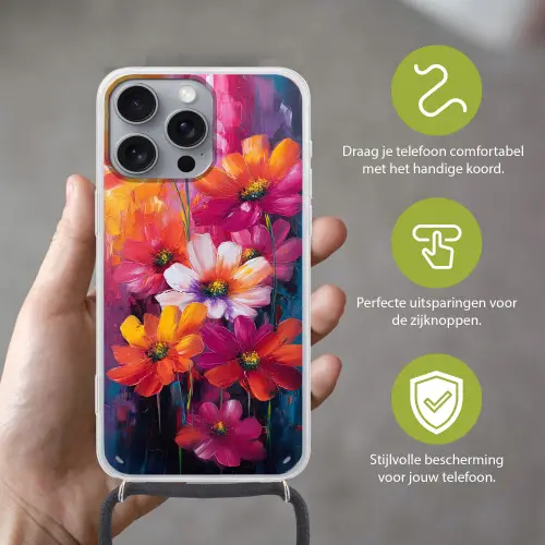 Felle bloemen - Dynamisch - Levendig Hoesje iPhone 16 Pro Max met koord klein -sfeer2_NL
