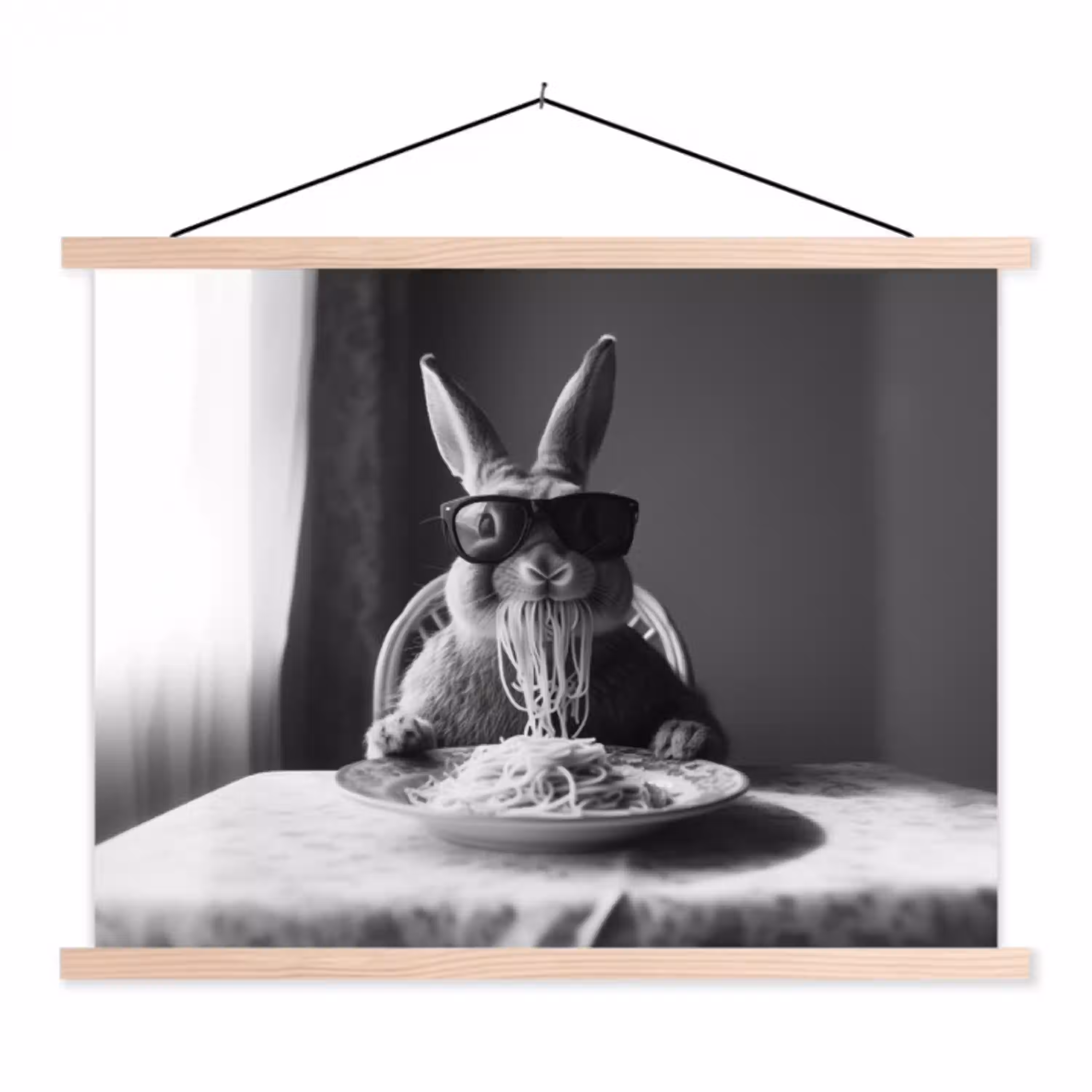 Konijn - Bunny - Zonnebril - Tafelkleed - Pasta - Schattig textielposter latten blank klein -3d