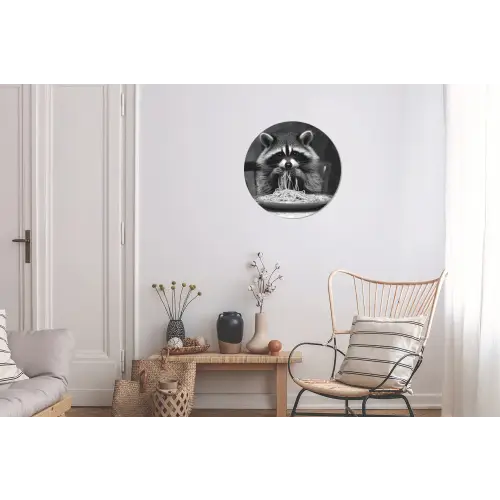 Wasbeer - Cute - Pasta - Tafelkleed - Zwart - Wit Wandcirkel aluminium klein -woonkamer