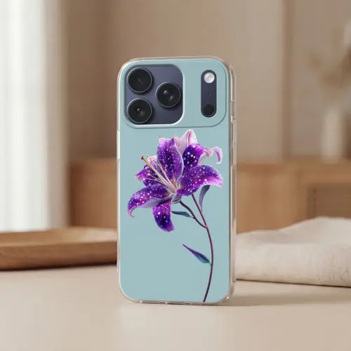 Lelie - Bloem - Paars - Stippen Telefoonhoesje iPhone 17 Pro klein -sfeer2