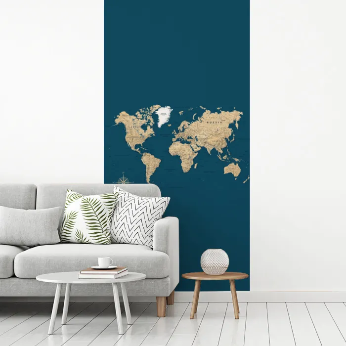 Wereldkaart - Donkerblauw - Beige fotobehang vinyl groot -woonkamer