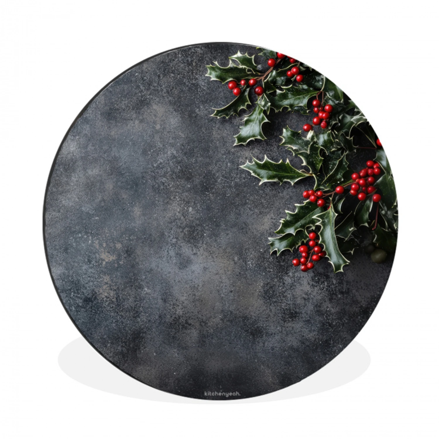 Winter - Hulst - Kerst - Beton Wandcirkel aluminium klein -3d