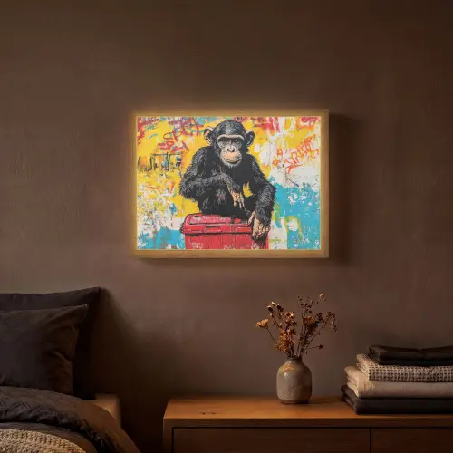 Graffiti - Aap - Street art - Dieren Light Box met batterij (Wandlamp) middel -sfeer4