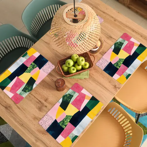 Abstract - Roze - Lappen - Vormen - Geel Placemat vinyl groot -zzsfeer5_Kitchenyeah-website