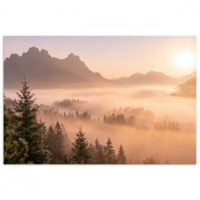 Poster - Zonlicht - Mist - Bergen - Bomen