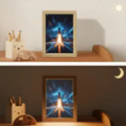 Raket - Ruimte - Blauw - Licht Light Box met kabel klein -sfeer3_kind