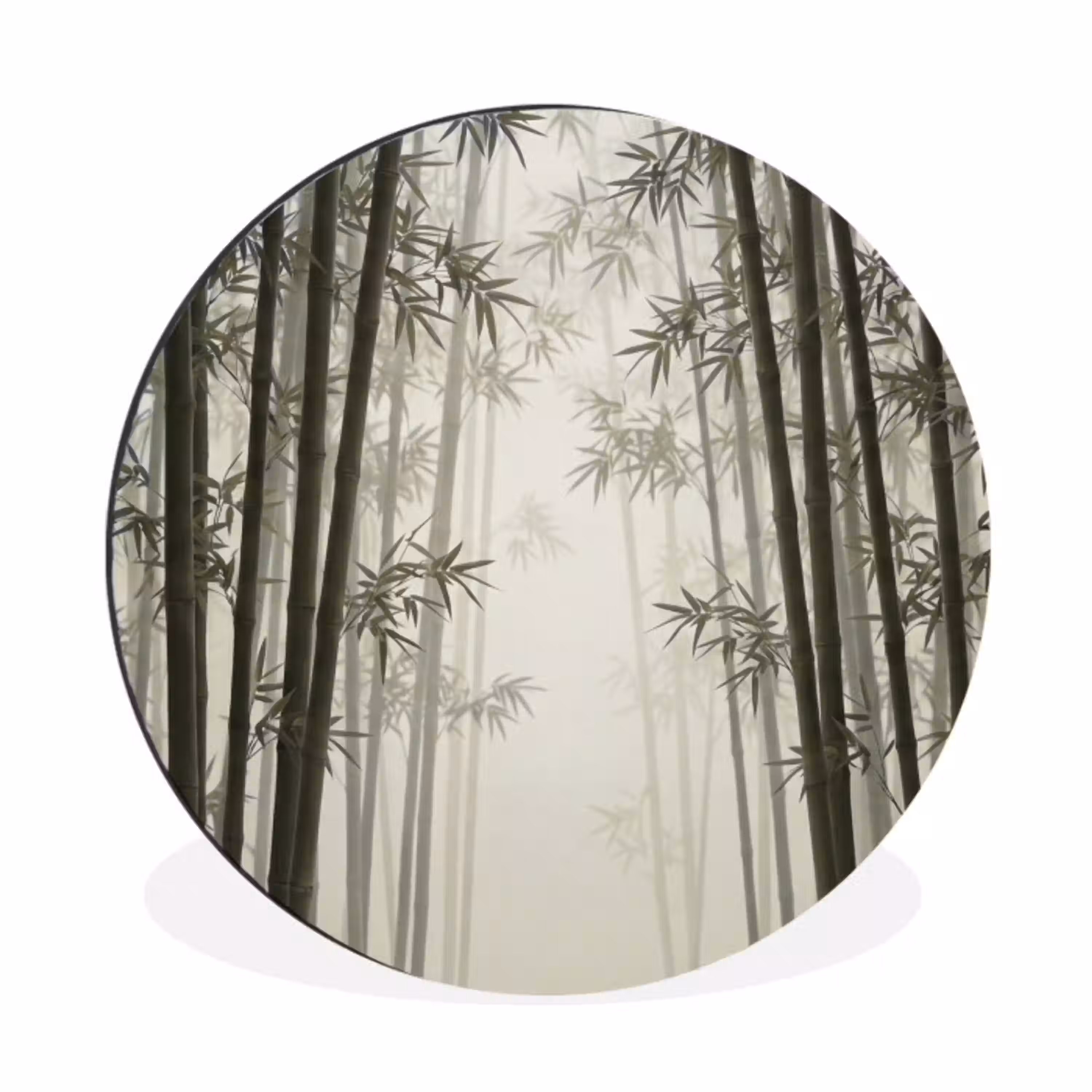 Bamboe - Bos - Mist - Natuur Wandcirkel aluminium klein -3d