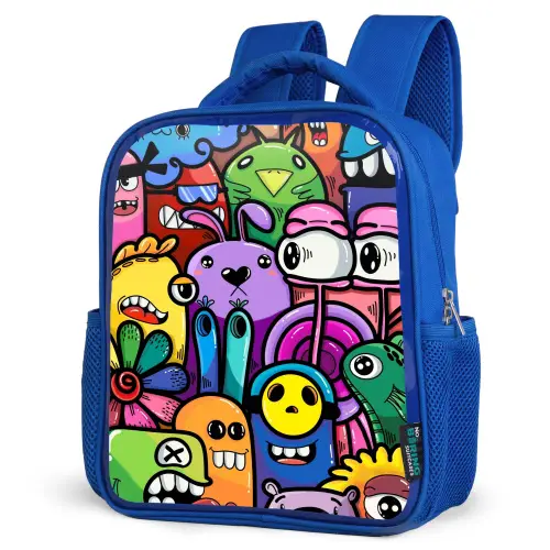 Grappige Monsterbende Kinderrugzak - Blauw middel -schuin