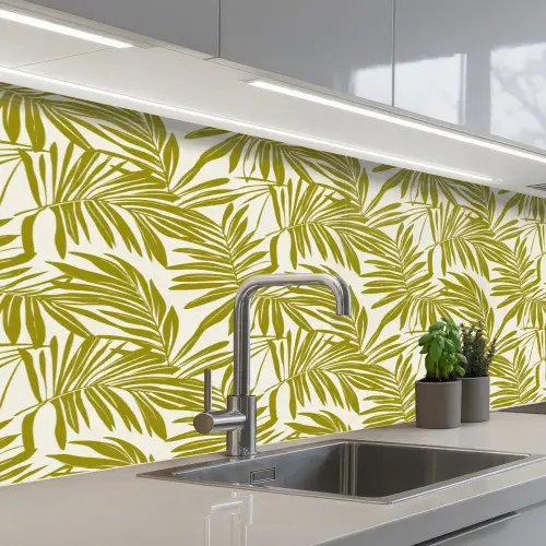 Palmblad - Patroon - Groen keuken achterwand 2 middel 871 -3d_schuin
