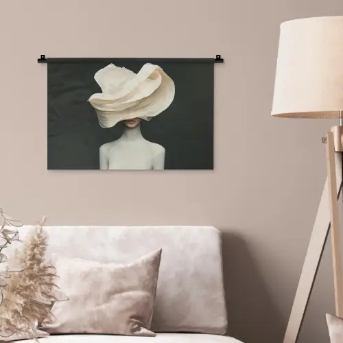 Vrouw - Beige - hoed Wandkleed katoen klein -sfeer4