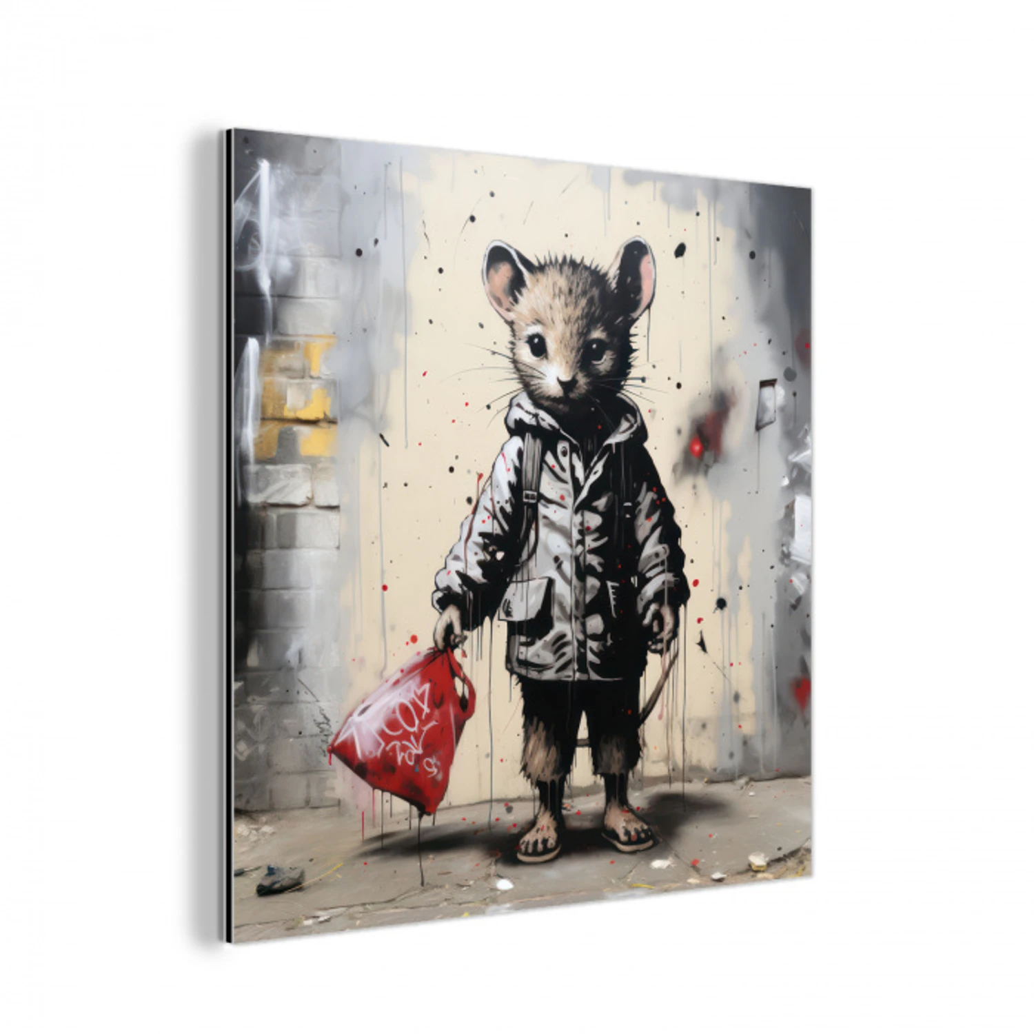 Muisje - Rood - Graffiti aluminium wit klein -3d