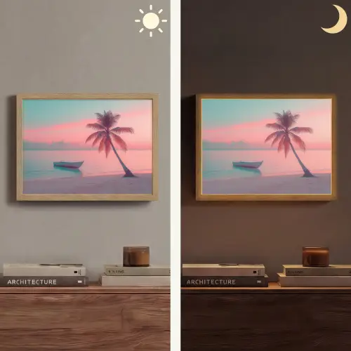Zee - Boot - Zonsondergang Light Box met batterij (Wandlamp) middel -sfeer3