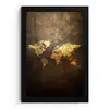 Wereldkaart - Goud - Roest fotolijst zwart zonder passe partout klein -3d
