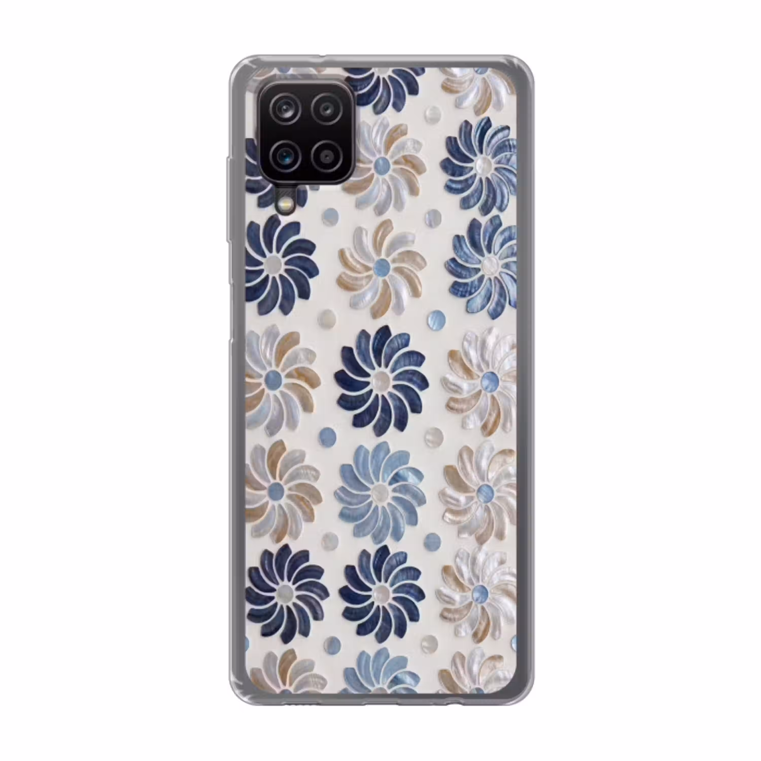 Bloemen - Parelmoer - Abstract - Patroon - Blauw Telefoonhoesje Samsung Galaxy A12 klein -3d