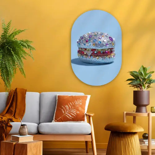 Glitters - Hamburger - Blauw Wandcirkel Ovaal Glas middel -sfeer4
