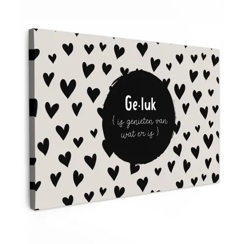 Tekst - Quotes - Geluk (is genieten van wat er is) - Woordenboek - Definitie geluk Tuinposter op houten frame 2 cm dik klein -3d