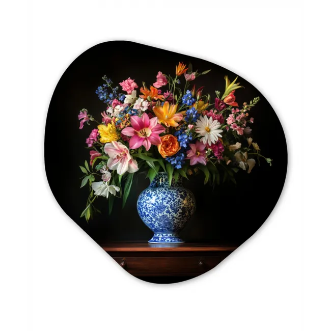 Kleur - Vaas - Bloemen - Boeket Wandcirkel Organisch Aluminium middel -3d